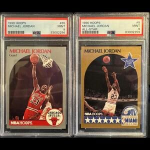 1990 NBA Hoops Michael Jordan Card & All-Star Card Both Graded PSA MINT